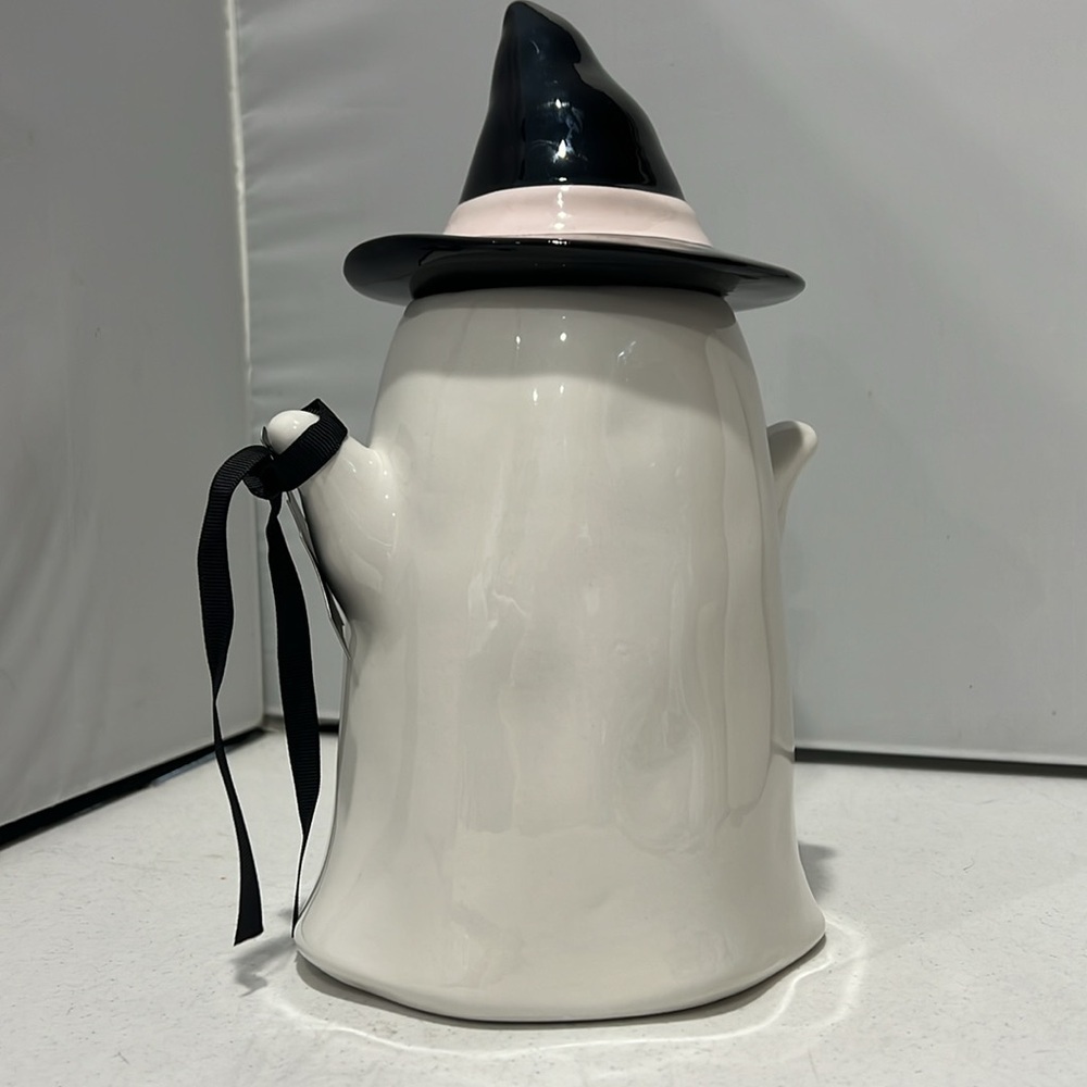 ✨NEW👻Rae Dunn 2024 Spooky Ghost with Witch Hat Cookie Jar Canister🖤 - Picture 3 of 8